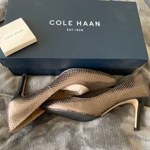 Cole Haan Leña Pump II silver snakeskin embossed